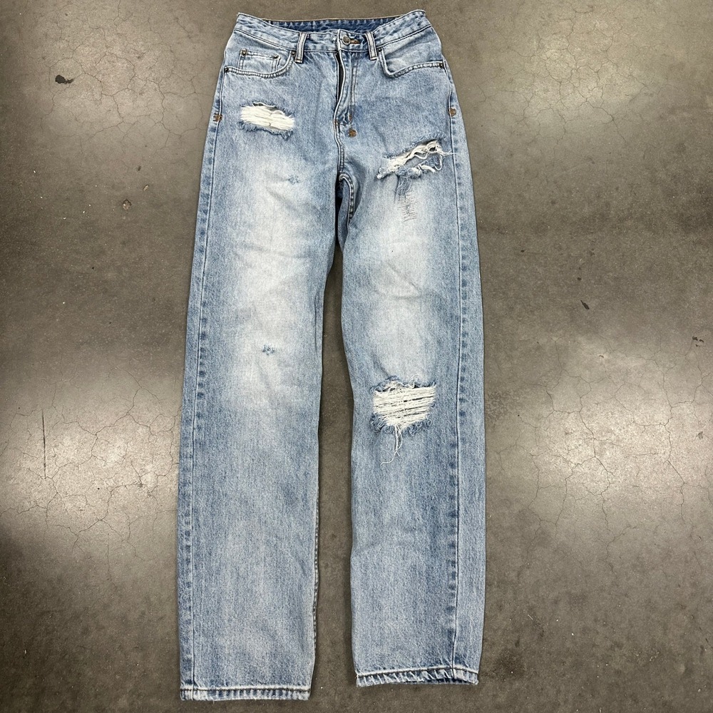 Ksubi Distressed Straight Leg Light Wash Denim Jeans Size 26 Distressed